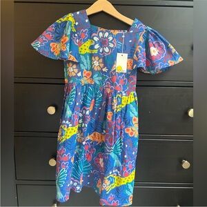 New Mini Boden Blue Floral Animals Kids Dress